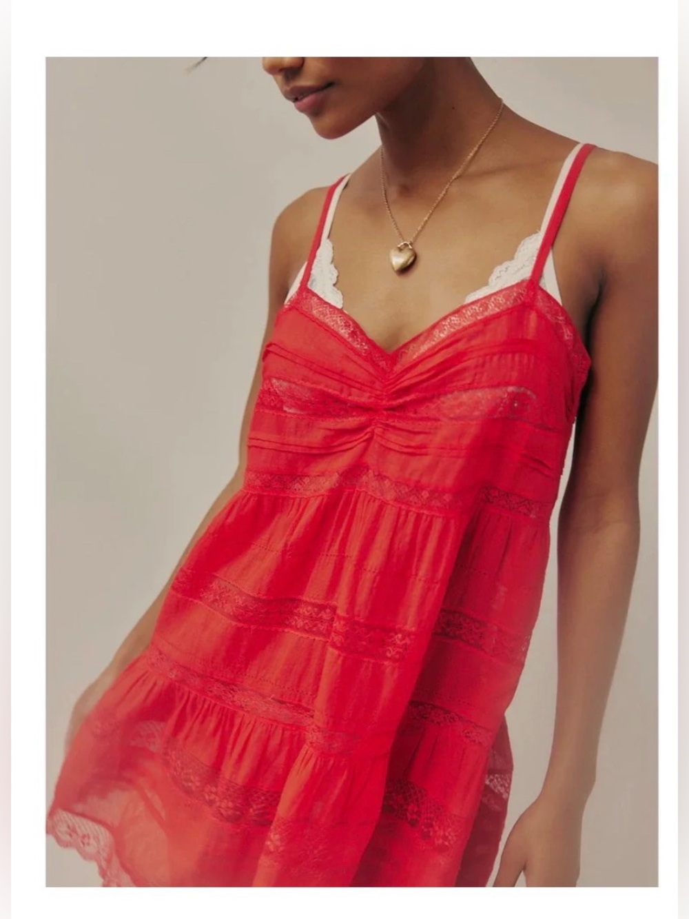 FREE PEOPLE FP ONE Racing Red Selina Slip Lace Trim Dress NWT